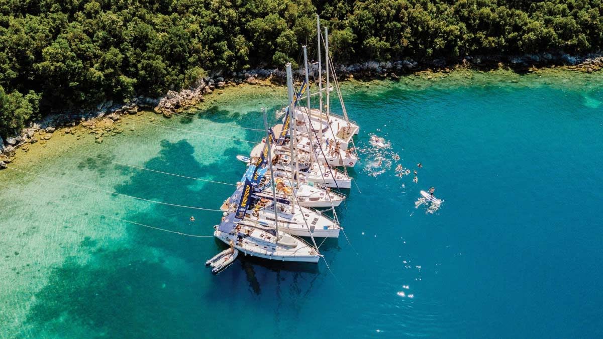 MedSailors yachts rafted together in a beautiful bay in Croatia