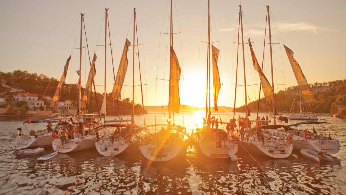 MedSailors yachts rafted together at sunset in Croatia