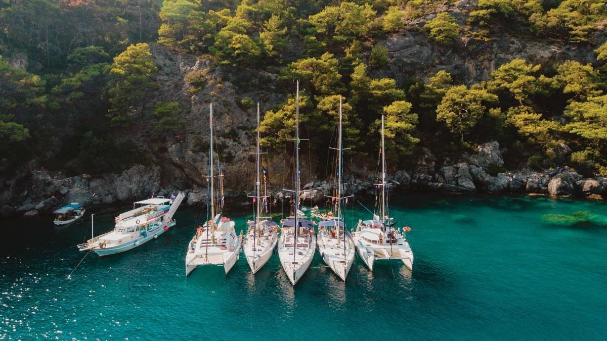 Yachts anchored at Tomb Bay in Turkey