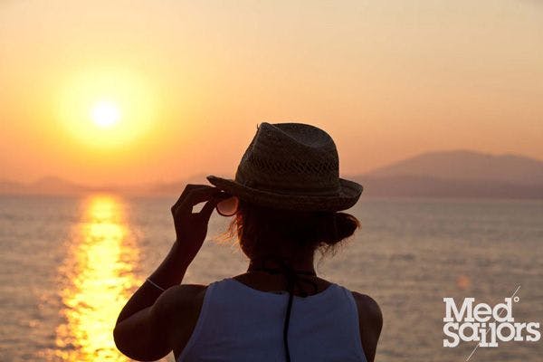 Greece sailing - sunset on holiday