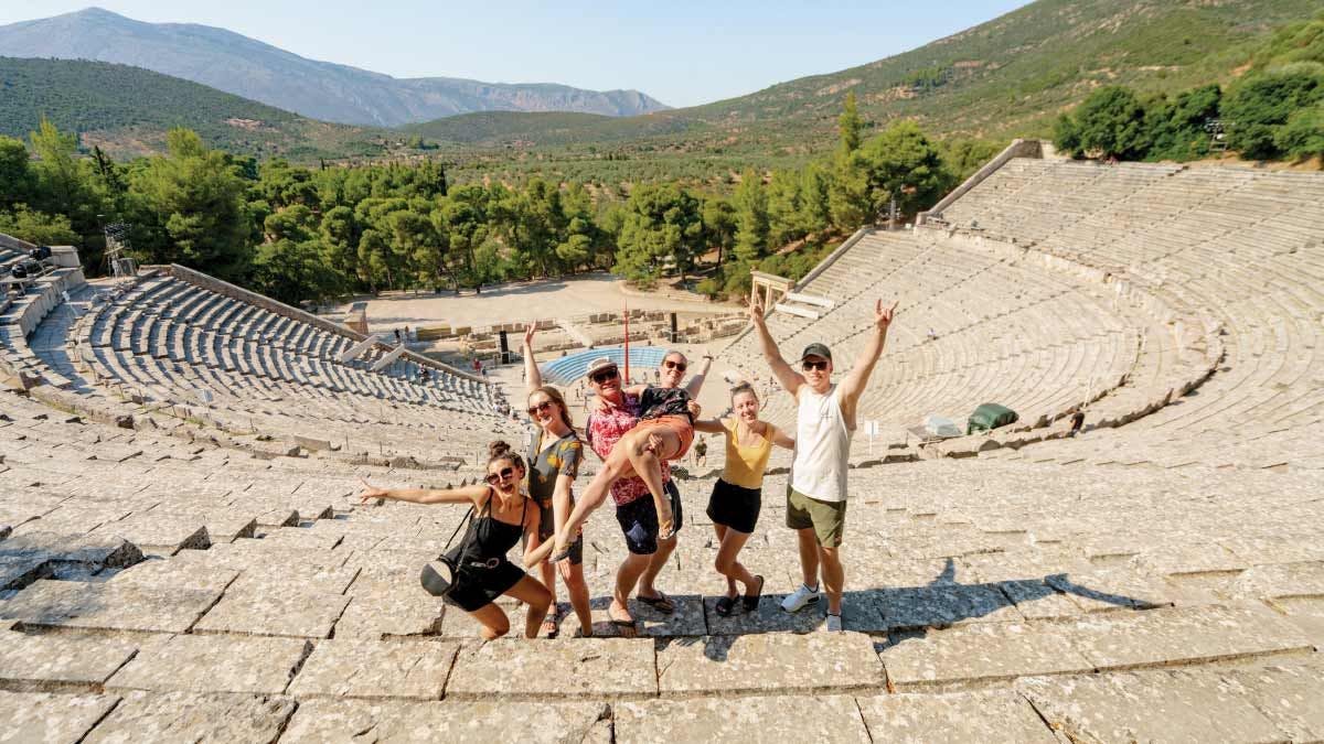 Group of people at the amphitheatre in Epidavros