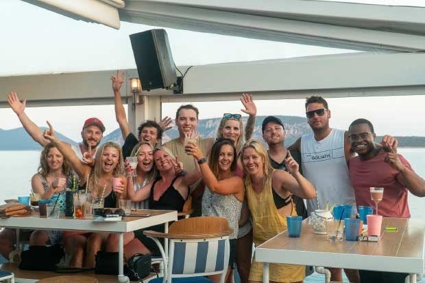 Group of people at Thanos Bar in Greece