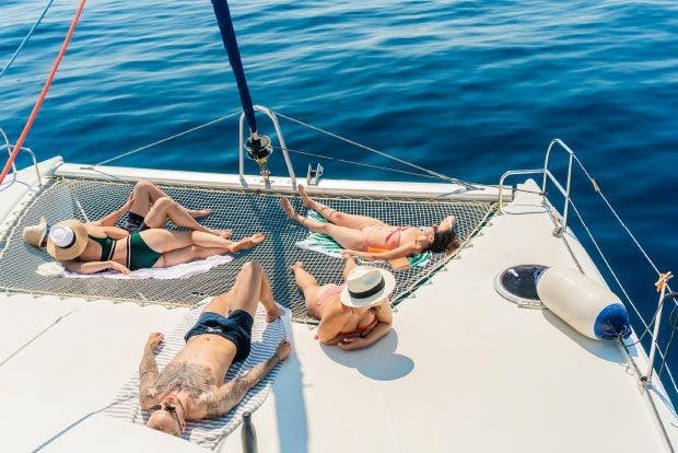 Health and well-being relaxation on a MedSailors catamaran
