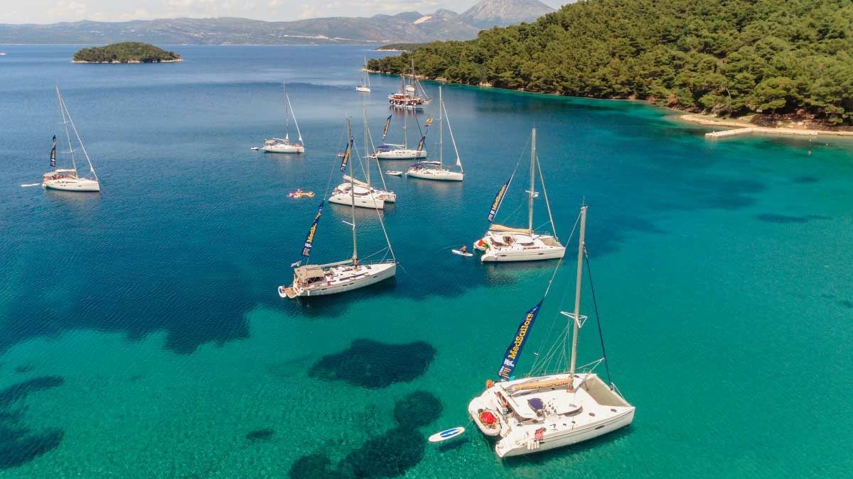 MedSailors yachts anchored together in a beautiful bay in Croatia