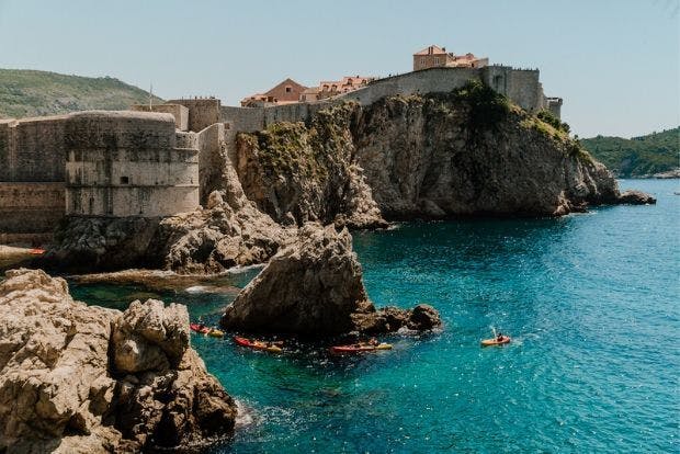 MedSailors guests kayaking around the walls of Dubrovnik
