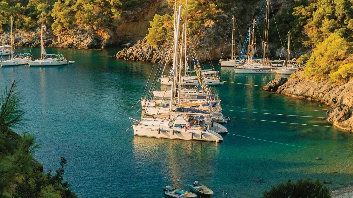Yachts anchored in Cold Water Bay in Turkey