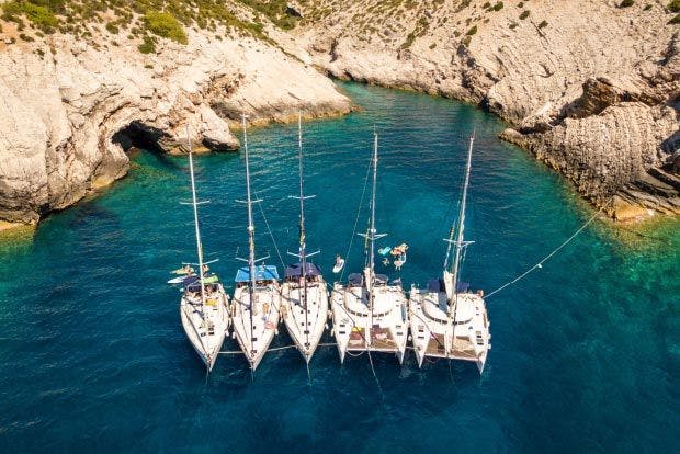 MedSailors yachts rafted together in small bay in Croatia