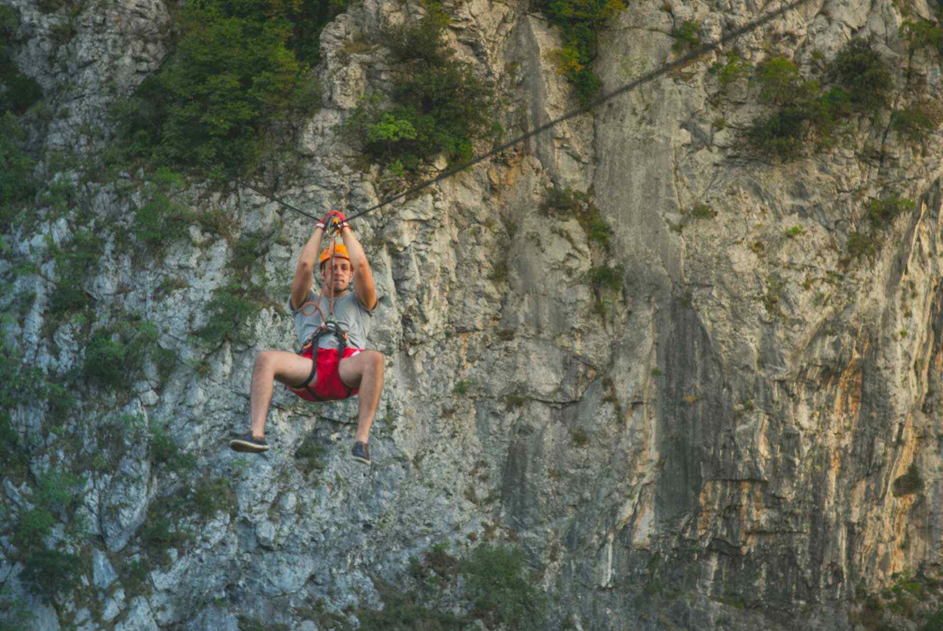 Man ziplining in Croatia