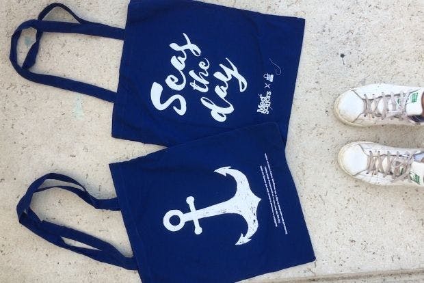 MedSailors' Seas the Day tote bags