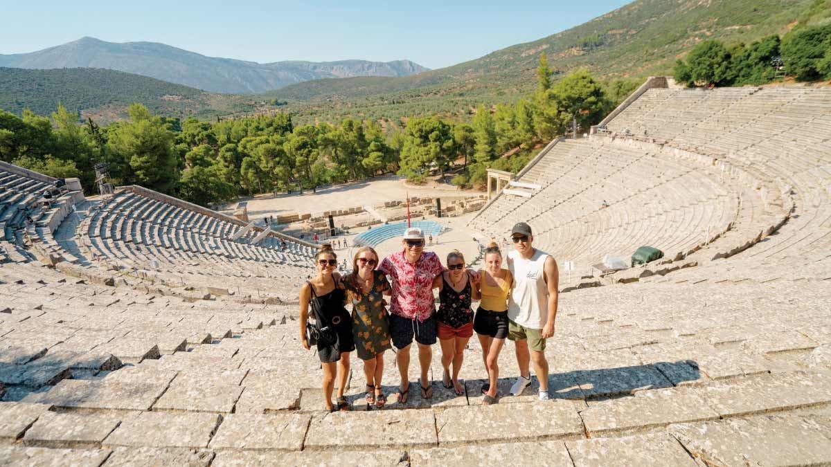 Group of friends at the amphitheatre of Epidavros