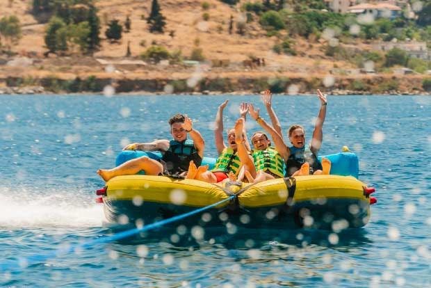 Group of people doing watersports in Poros Greece
