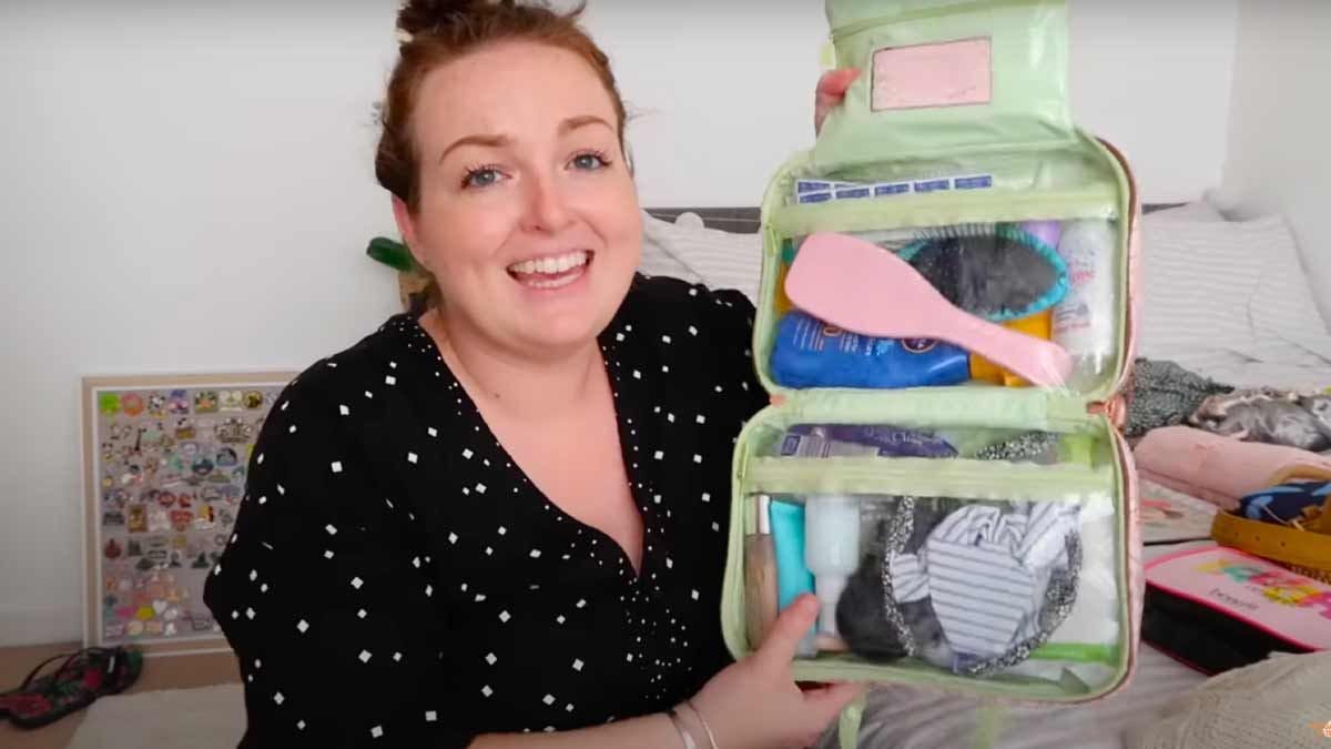 Image of Brogan Tate showing her travel toiletries kit