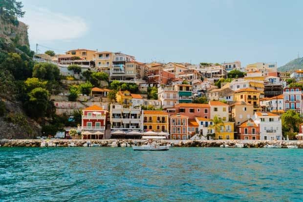 Colourful villas on the coast of Parga in Greece