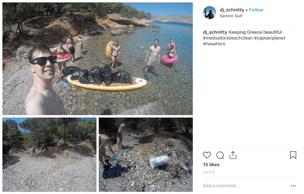 Group beach cleanup in Greece Instagram snapshot 